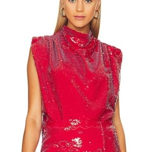 Amanda Uprichard Red Sequin Muscle Tee